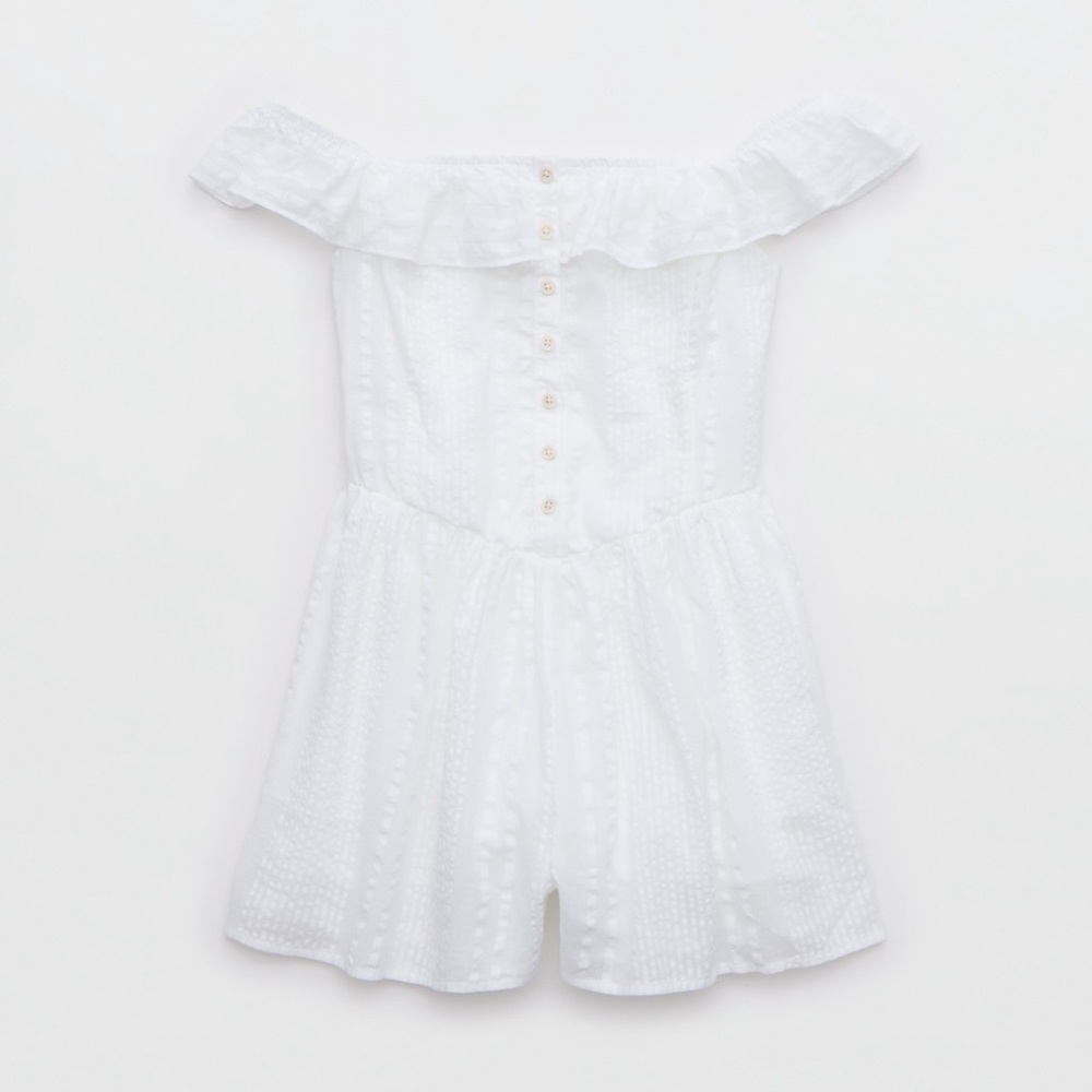 Aerie Off The Shoulder Romper White Ruffled size Medium - Picture 4 of 8
